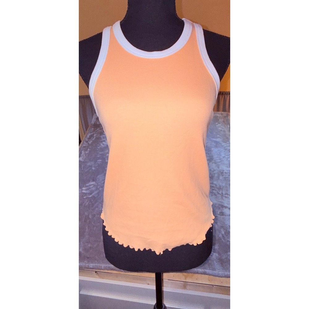 DSG Cotton Rib Tank Girls L 14 Peach NEW Racerback Lettuce Edge Trim